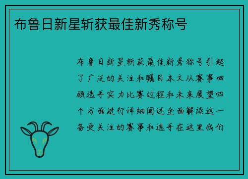 布鲁日新星斩获最佳新秀称号